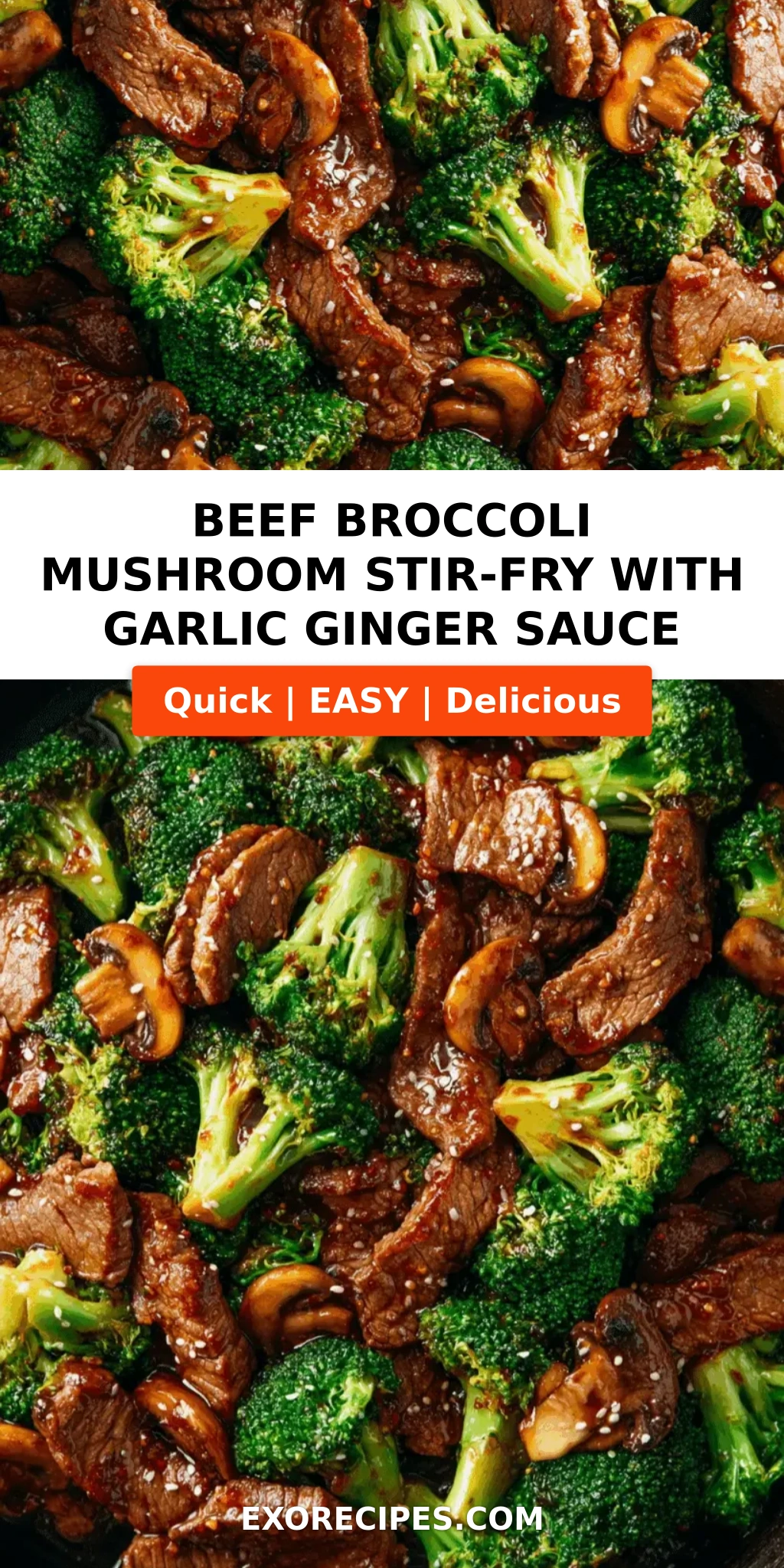 Beef, Broccoli & Mushroom Stir-Fry with Garlic Ginger Sauce