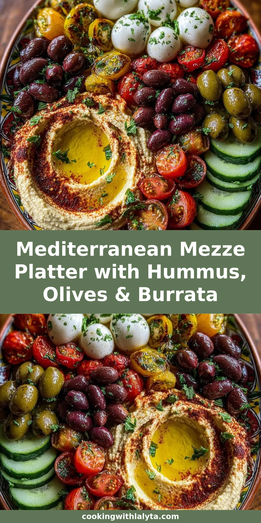Mediterranean Mezze Platter with Hummus, Olives & Burrata
