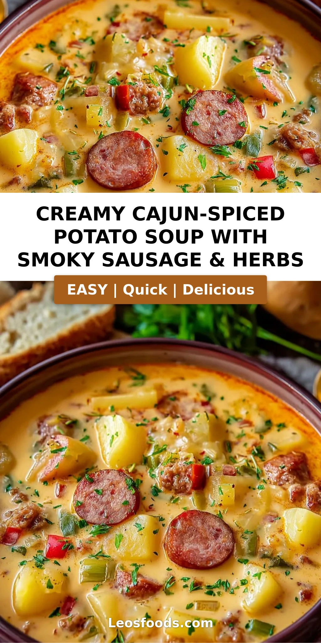 Creamy Cajun-Spiced Potato Soup with Smoky Sausage & Herbs