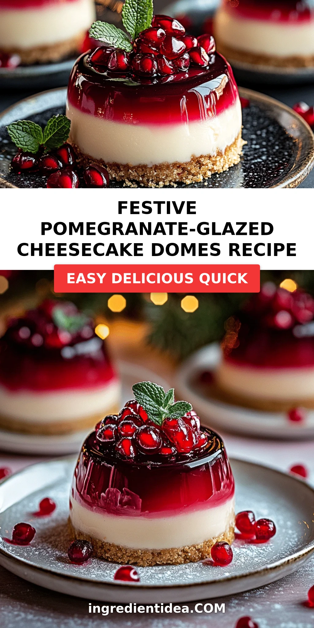 Festive Pomegranate-Glazed Cheesecake Domes Recipe