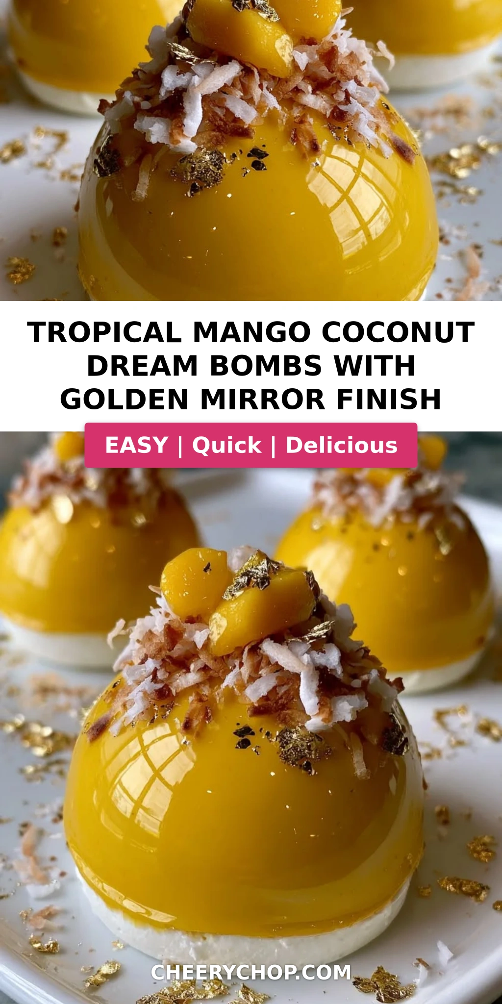 Tropical Mango Coconut Dream Bombs with Golden Mirror Finish