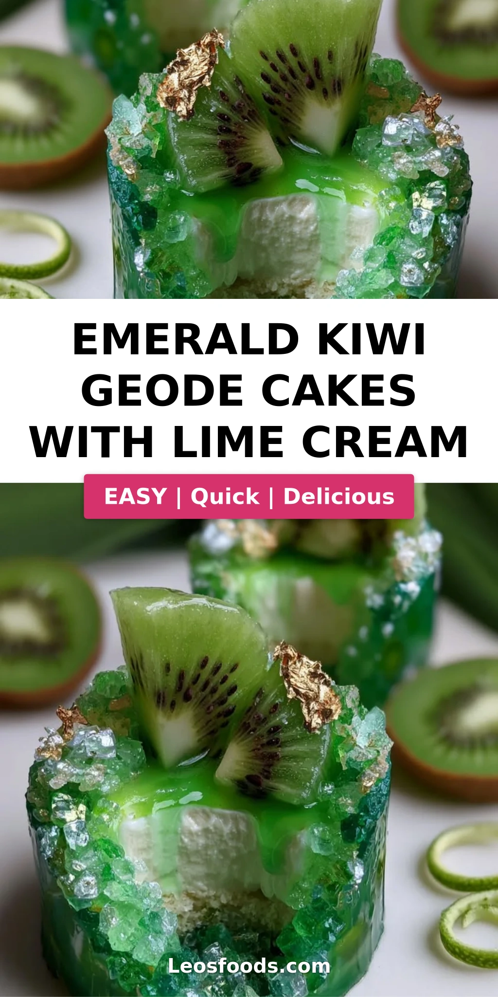 Emerald Kiwi Geode Cakes with Lime Cream