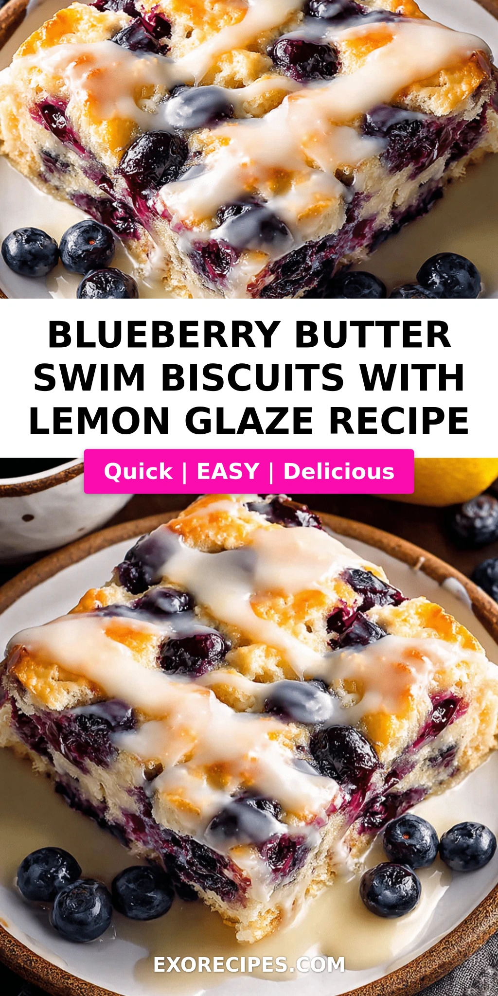 Blueberry Butter Swim Biscuits with Lemon Glaze