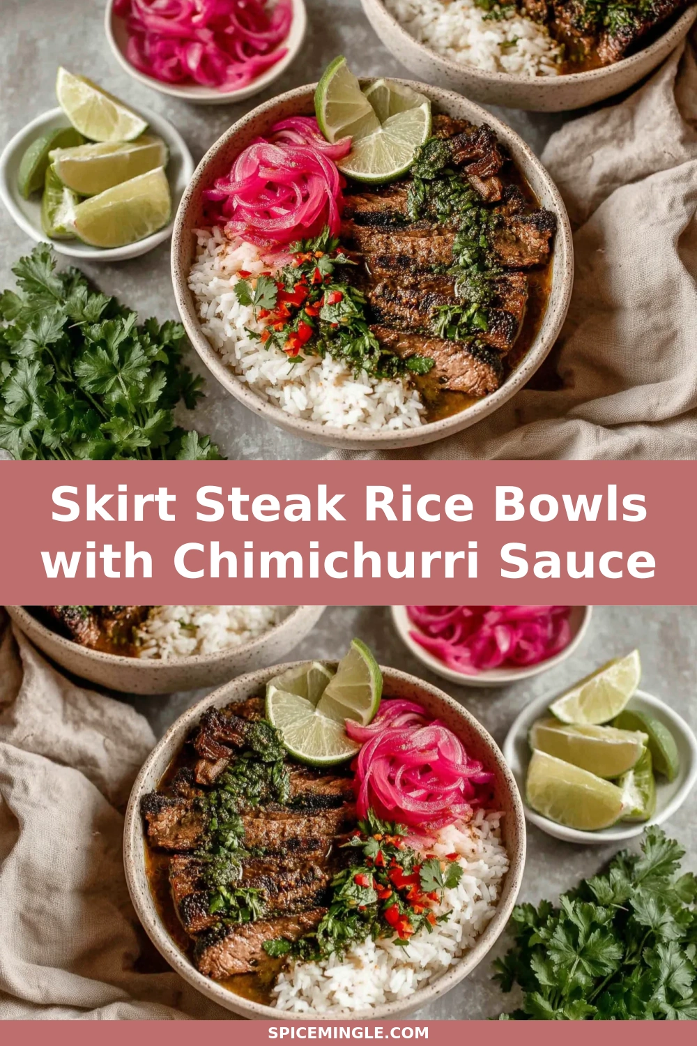 Skirt Steak Rice Bowls with Chimichurri Sauce