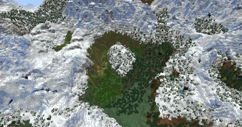 Snow Ring Mountain Valley Minecraft seed screenshot