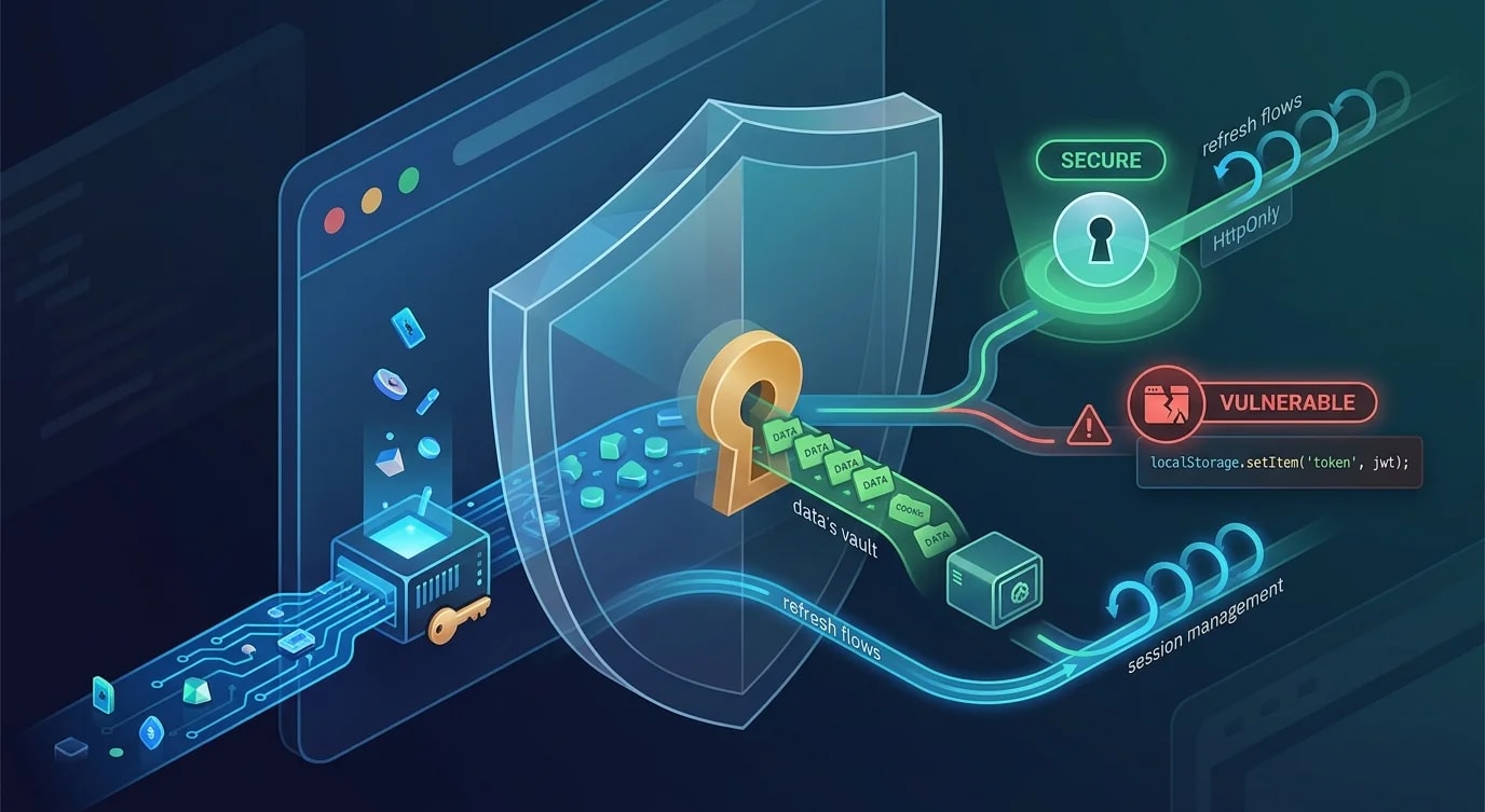 Authentication flow diagram showing token exchange between SPA client and API server