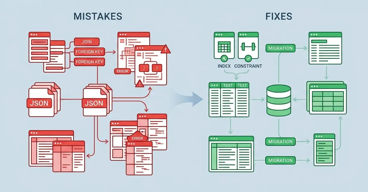 Diagramm eines Datenbankschemas mit Tabellen, Indizes und Beziehungen