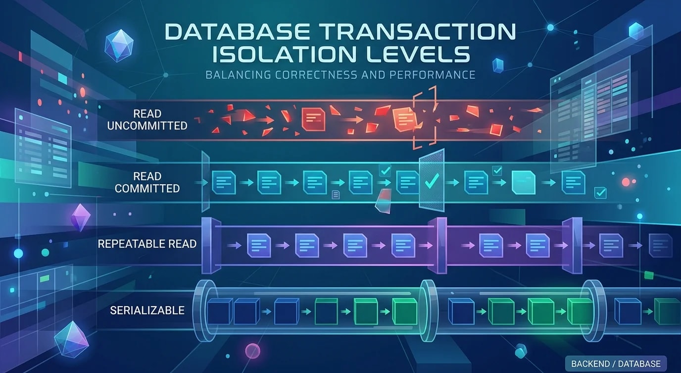 Table comparing four transaction isolation levels and their protection against read anomalies