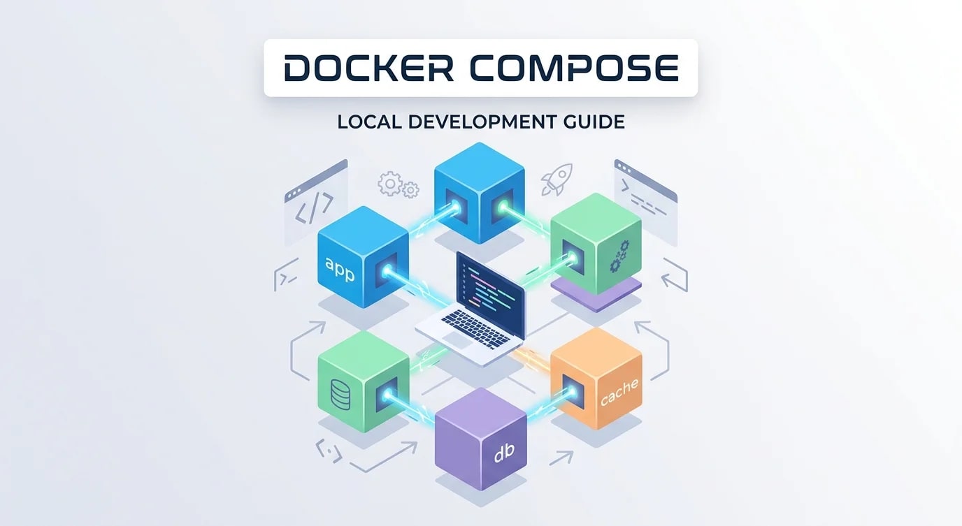 Terminal showing Docker Compose services starting with logs for each container