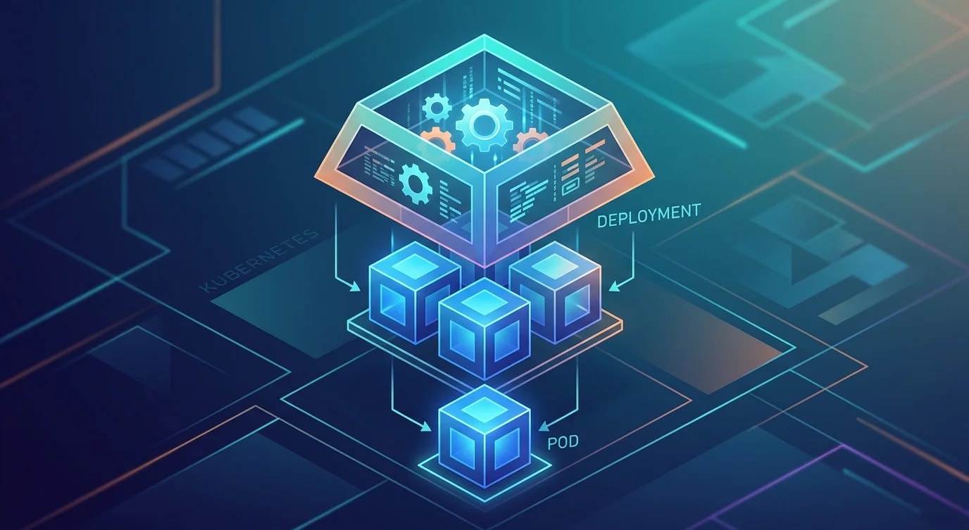 Kubernetes cluster diagram showing pods, deployments, and services