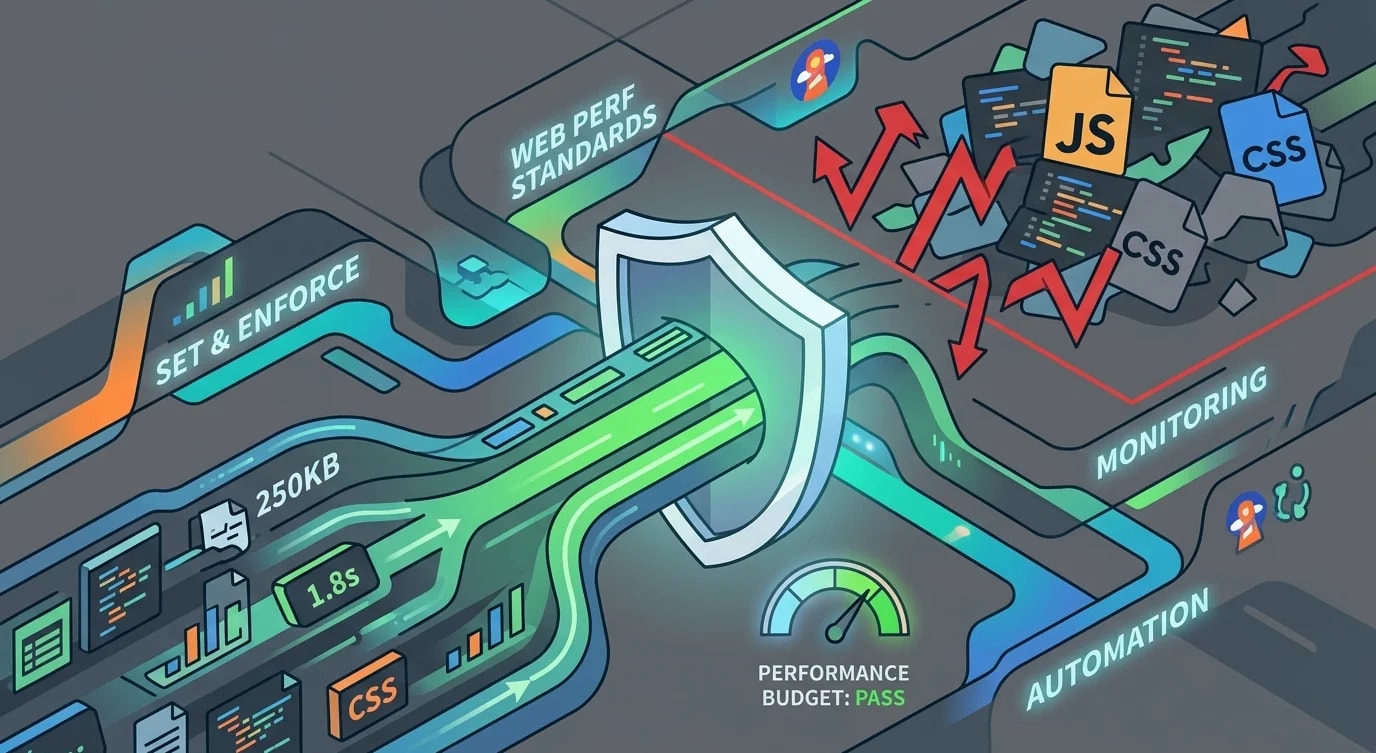 Dashboard showing web performance metrics and budget thresholds