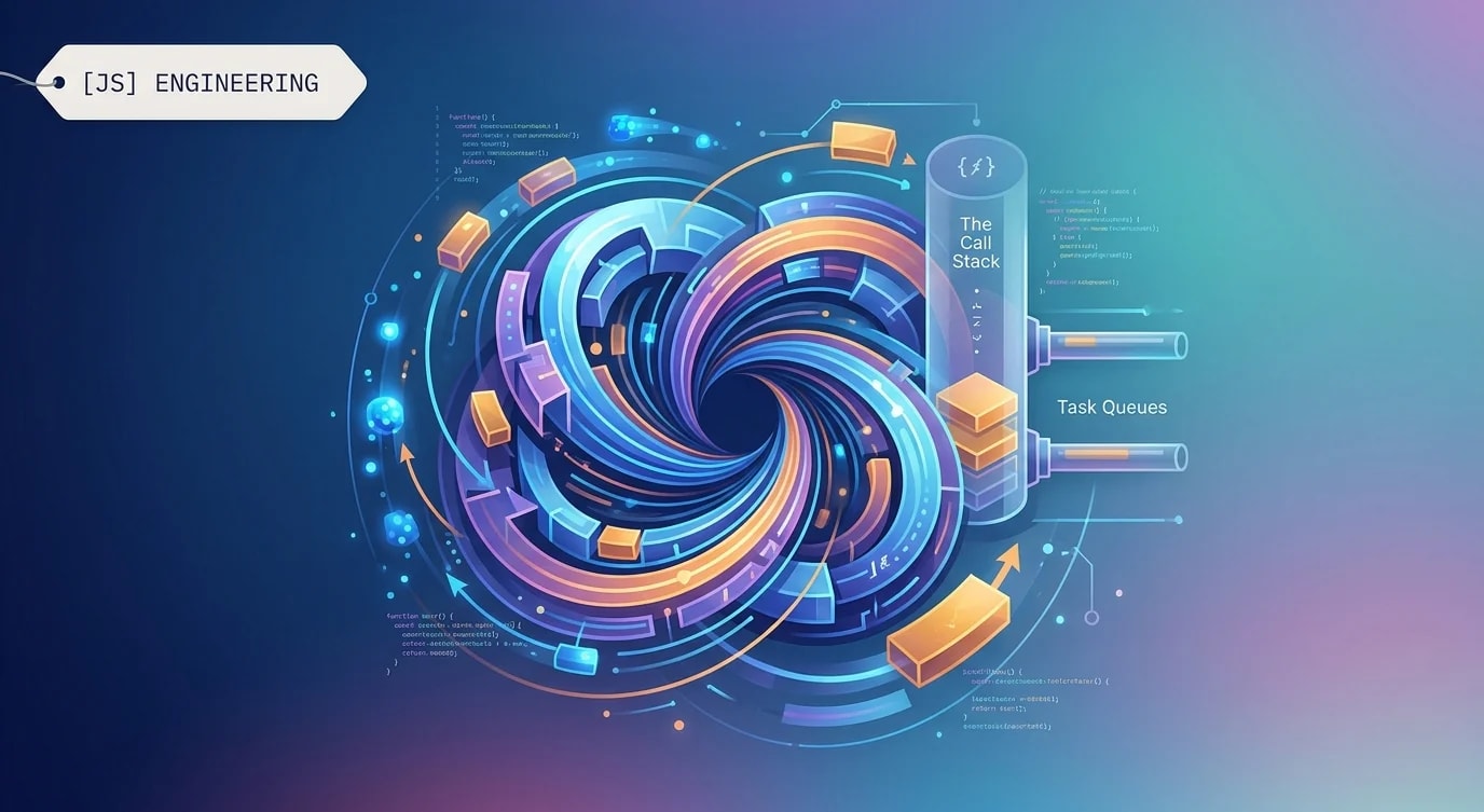 Diagramm der JavaScript-Event-Loop mit Call Stack, Task-Queue und Microtask-Queue