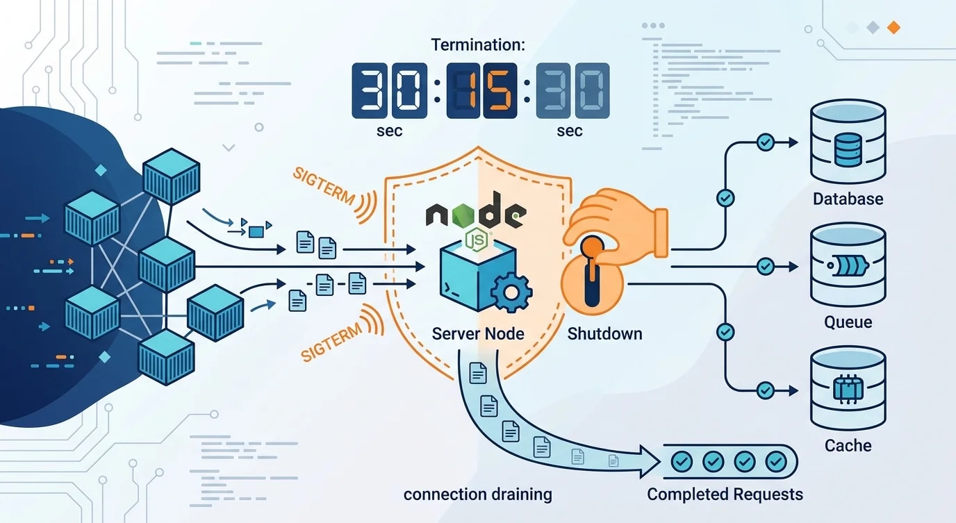 Node.js server process handling SIGTERM with connection draining before clean exit