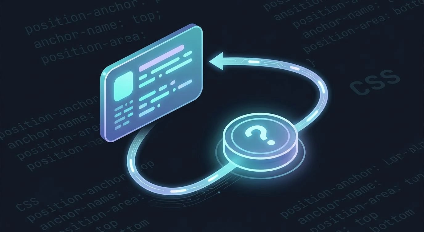Diagrama que muestra un tooltip posicionado en relación a un botón usando CSS anchor positioning