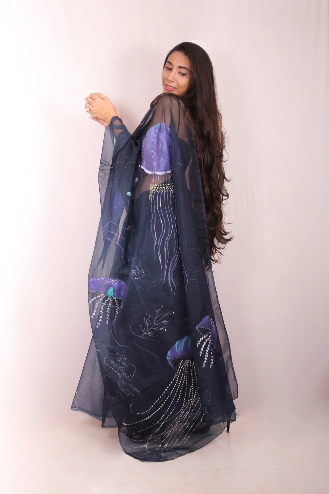 Ocean Muse Dark Blue Organza Saree