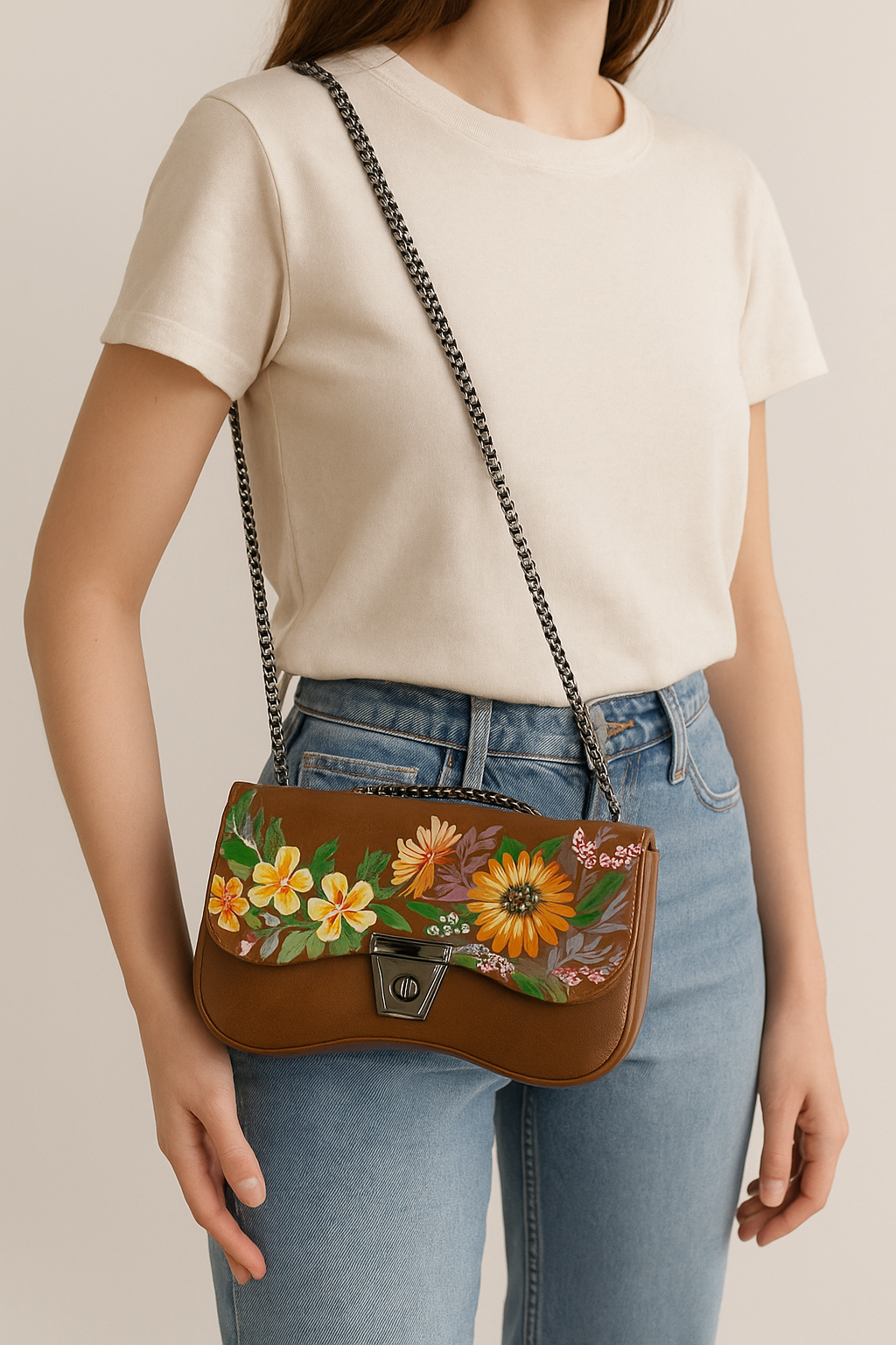 Luxury Floral Handpainted Faux Leather Clutch Bag — alternate view