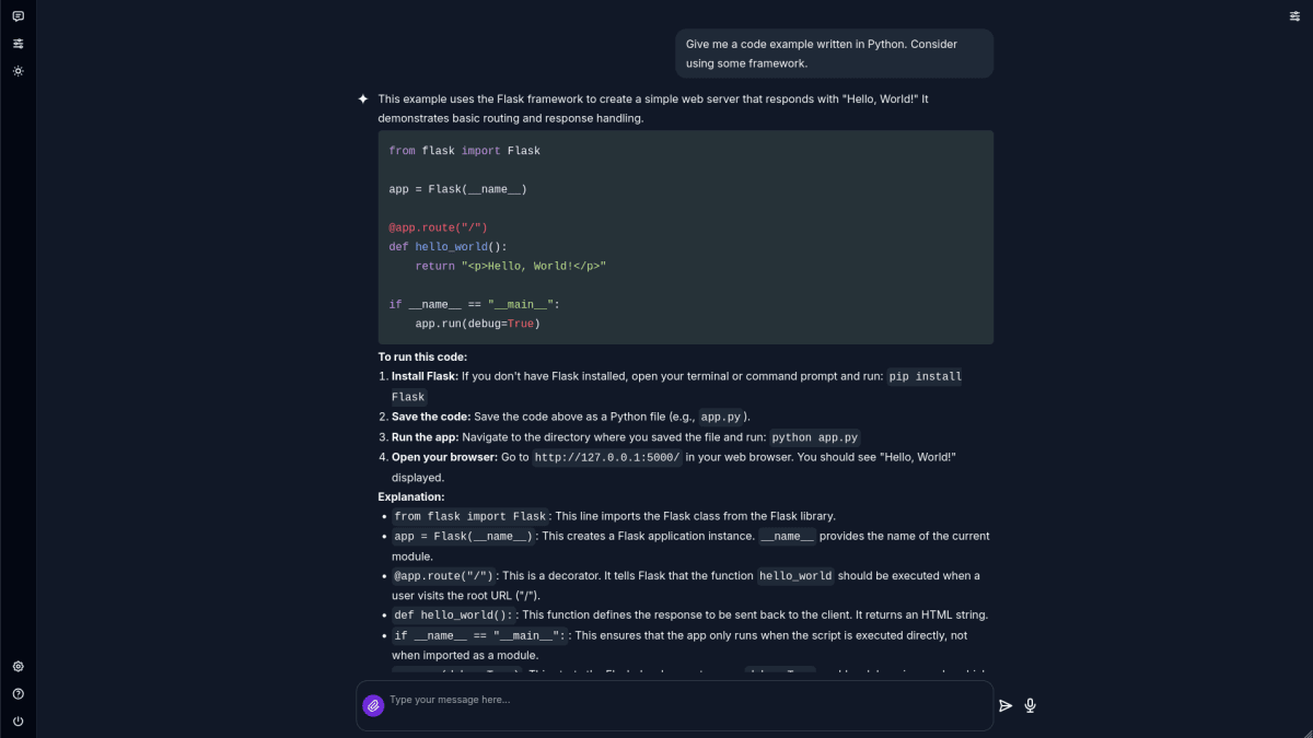 Screenshot showing part of a conversation about generating Python code