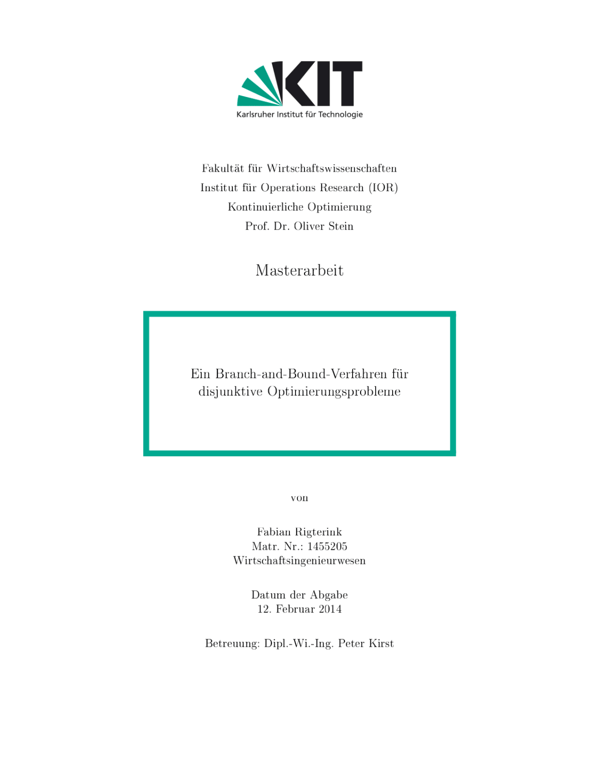 Master's thesis, Karlsruhe Institute of Technology, Germany