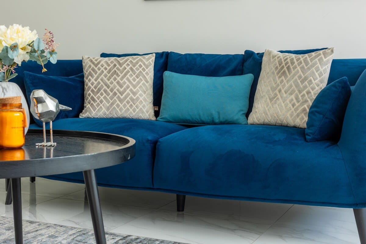 HS3 royal blue velvet sofa