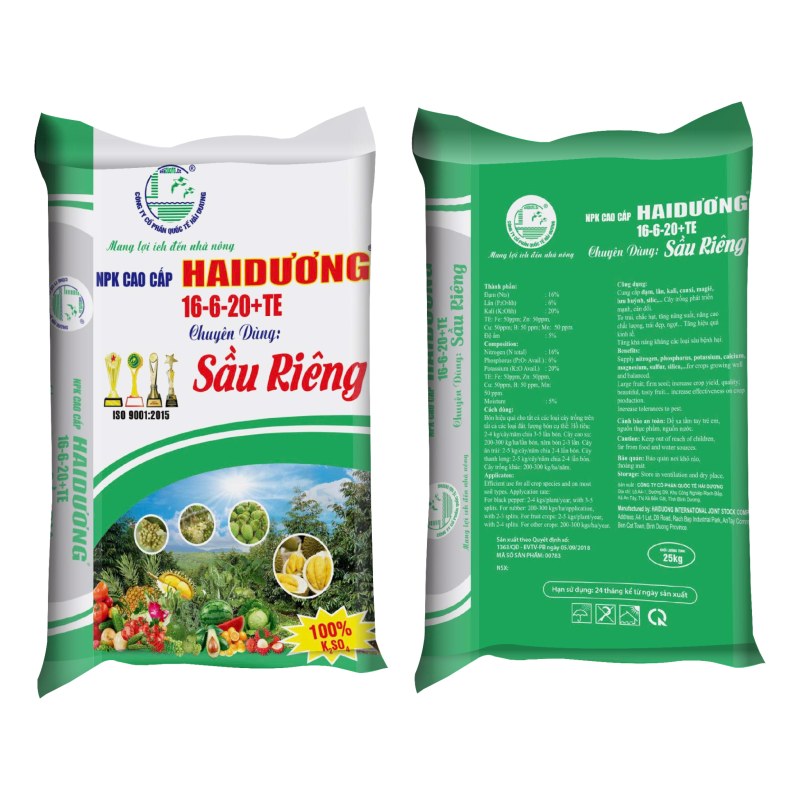 NPK HaiDuong 16-6-20+TE (Sầu Riêng)