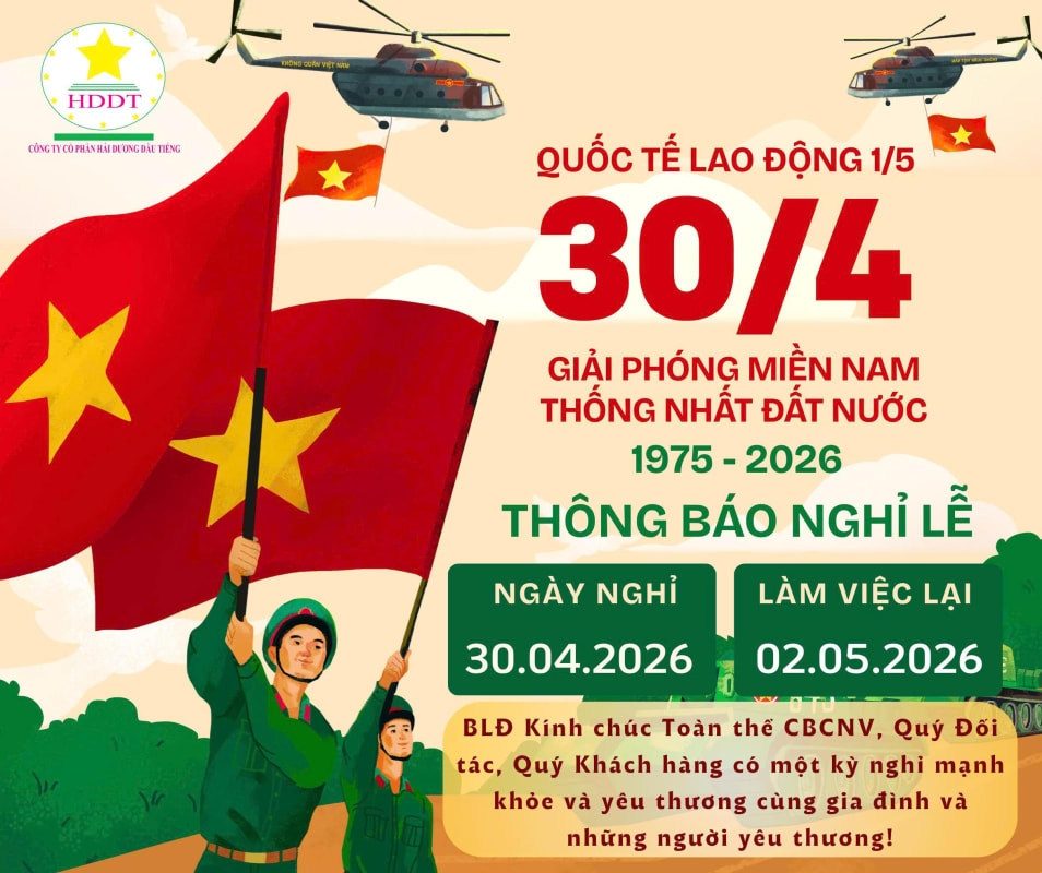 THÔNG BÁO LỊCH NGHỈ LỄ 30/4- 1/5