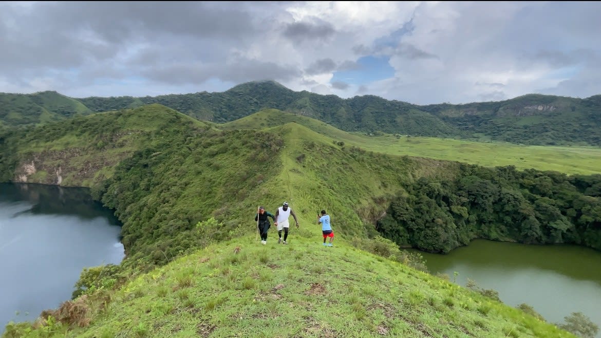 An epic landscape view of the Twin Lakes of Mount Manengouba. 