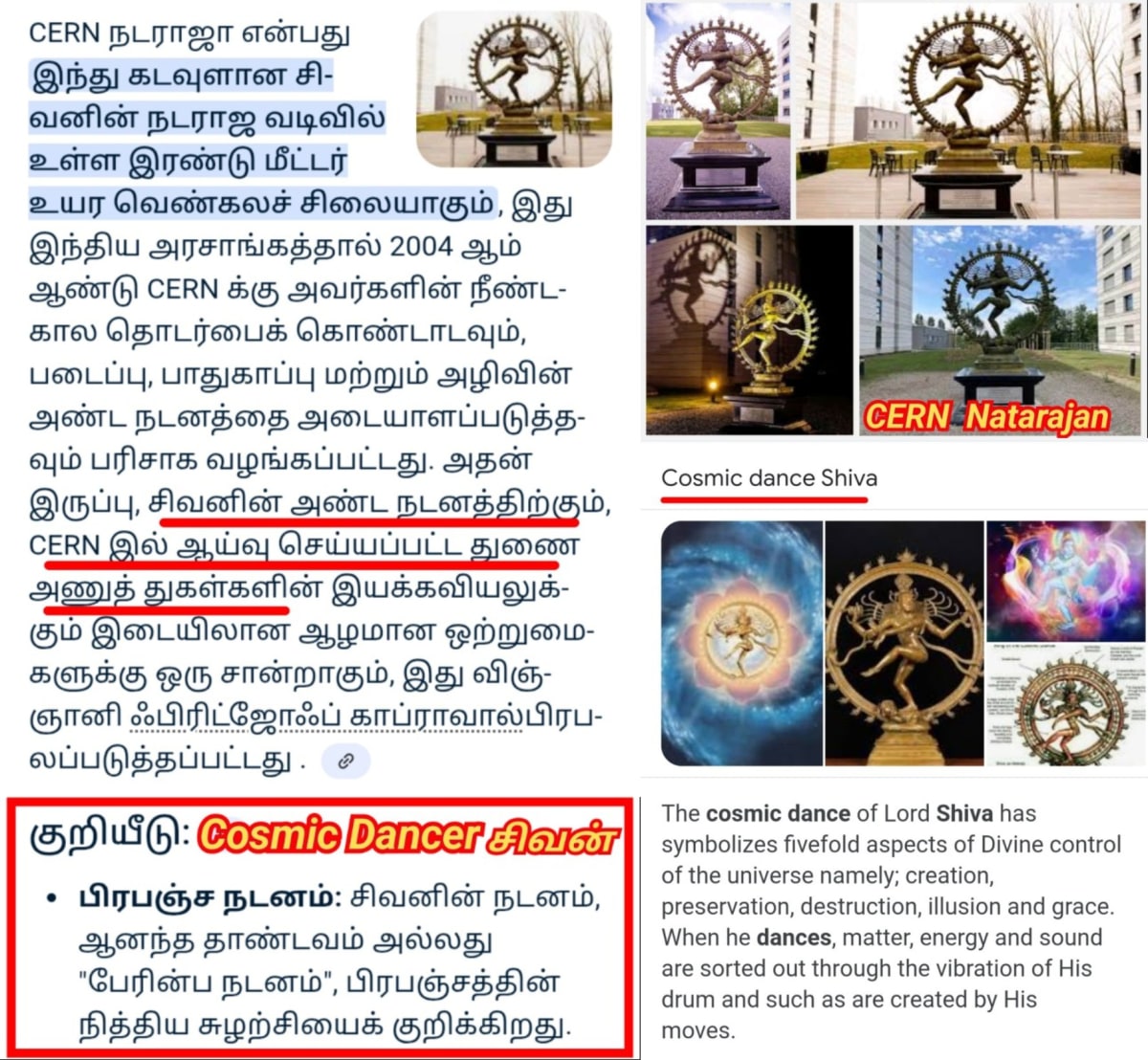 CERN Nuclear Research Lord Shivan Pallar Mallar Universe God's | CERN ஆணு ஆராய்ச்சி மையத்தில் சிவனின் சிதம்பரம் நடராஜர் சிலை வைத்து ஆராய்ச்சி செய்து வருகின்றனர் சுவிட்சர்லாந்து