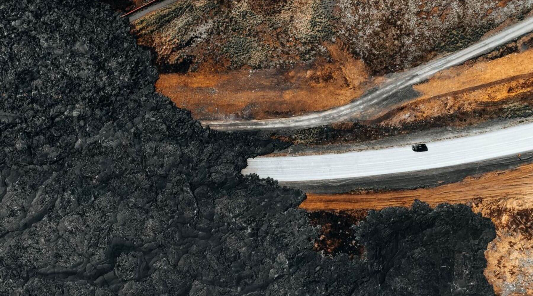 Aerial view of the new lava field area in Iceland.