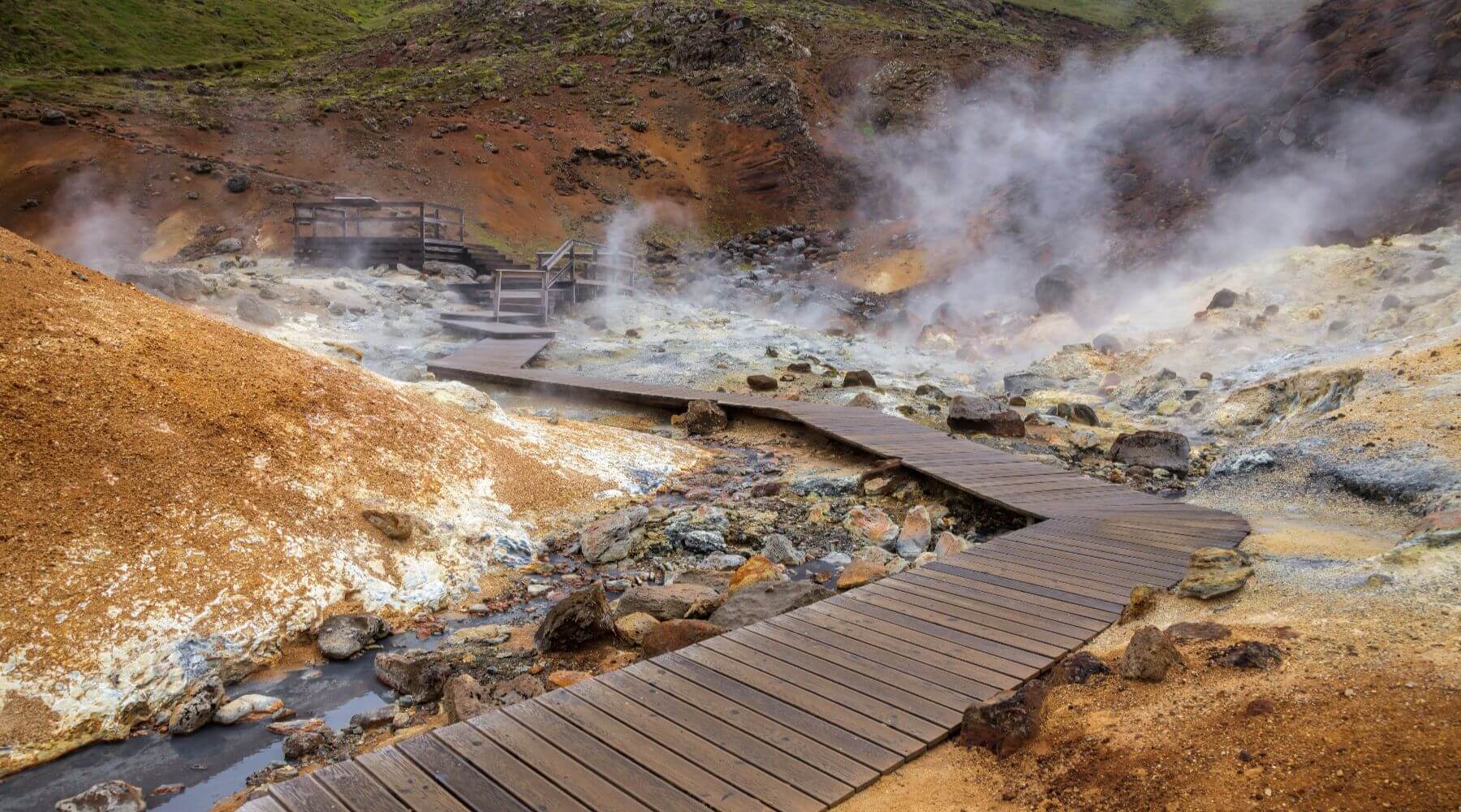 Walkway to walk through lava fields and geothermal areas.