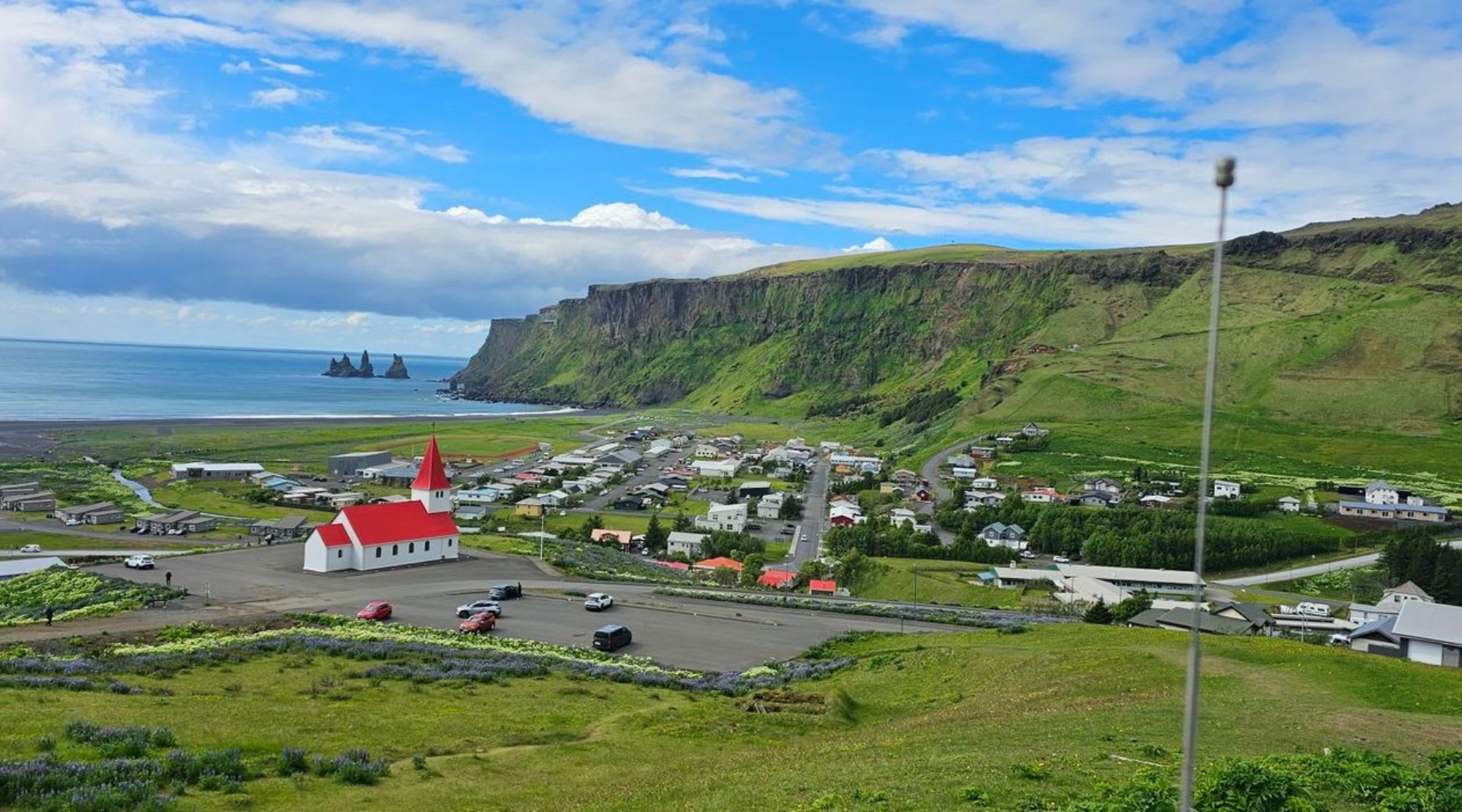 Panoramic view of the village of Vik, Iceland.