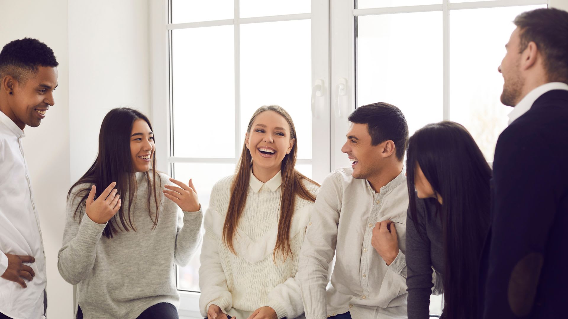 a group of people laughing