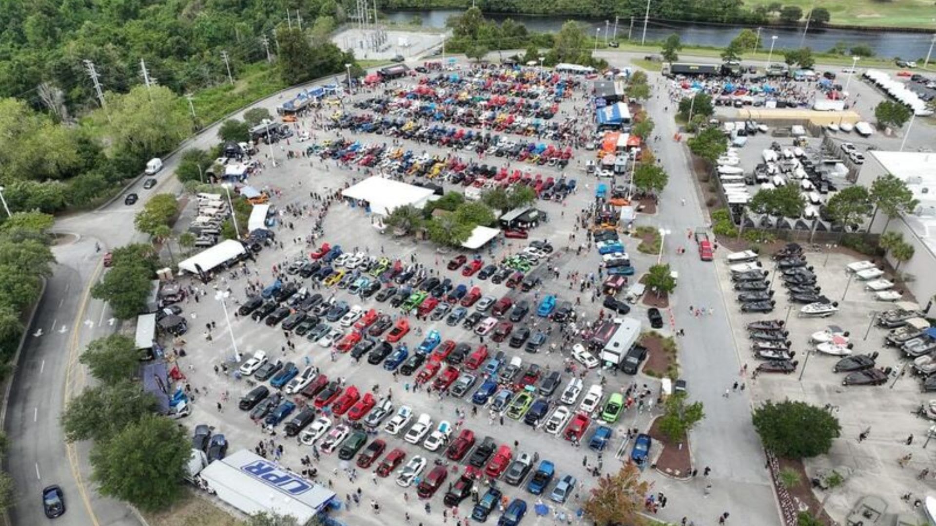 Aerial view of Mustang Week 2025 in Myrtle Beach, produced by POWER. 