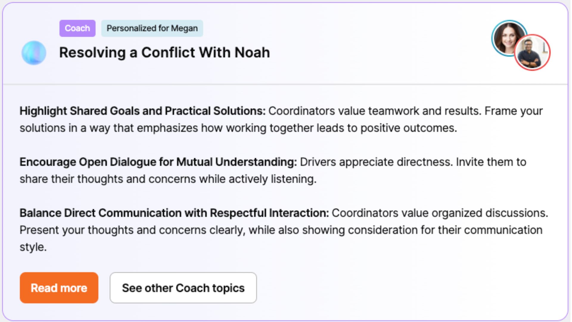 Example of Happy Coach that helps to drive better communication and collaboration
