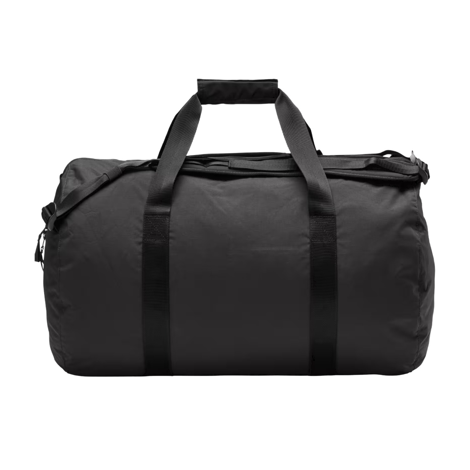 Ramsvik Duffelbag in black, made from recycled fabric, featuring multiple compartments and handles, branded with your logo