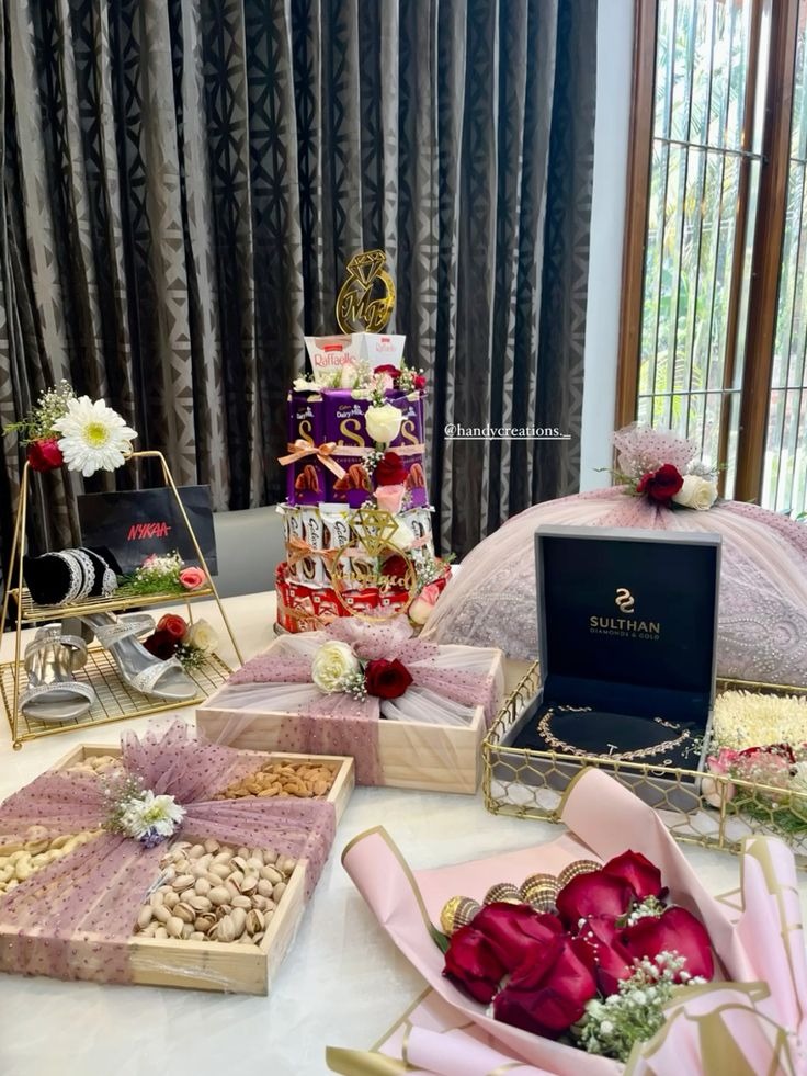 Chocolate tower with gift trays