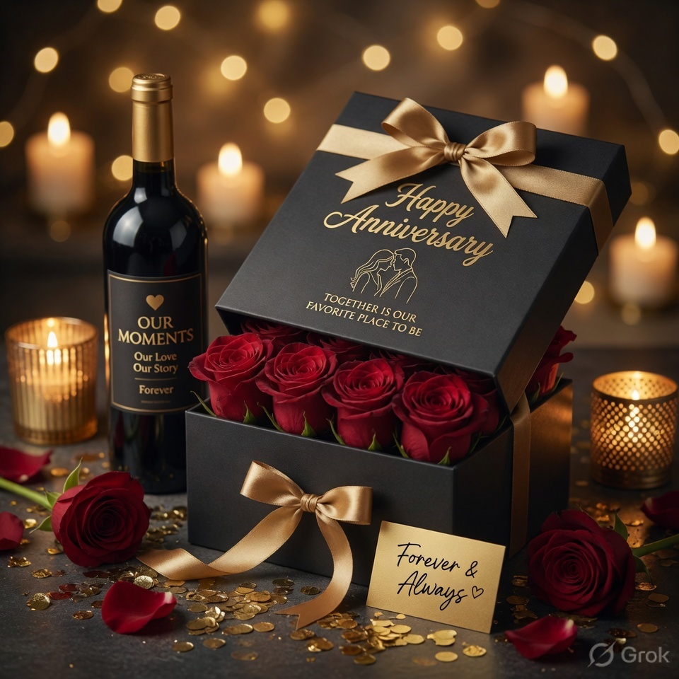 Anniversary gift wrapping with romantic styling by Whishess Kota
