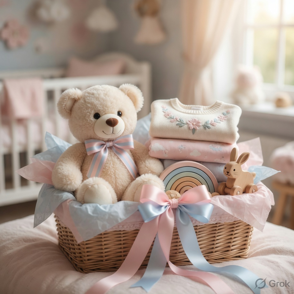 Baby shower and milestone gift wrapping with soft pastels