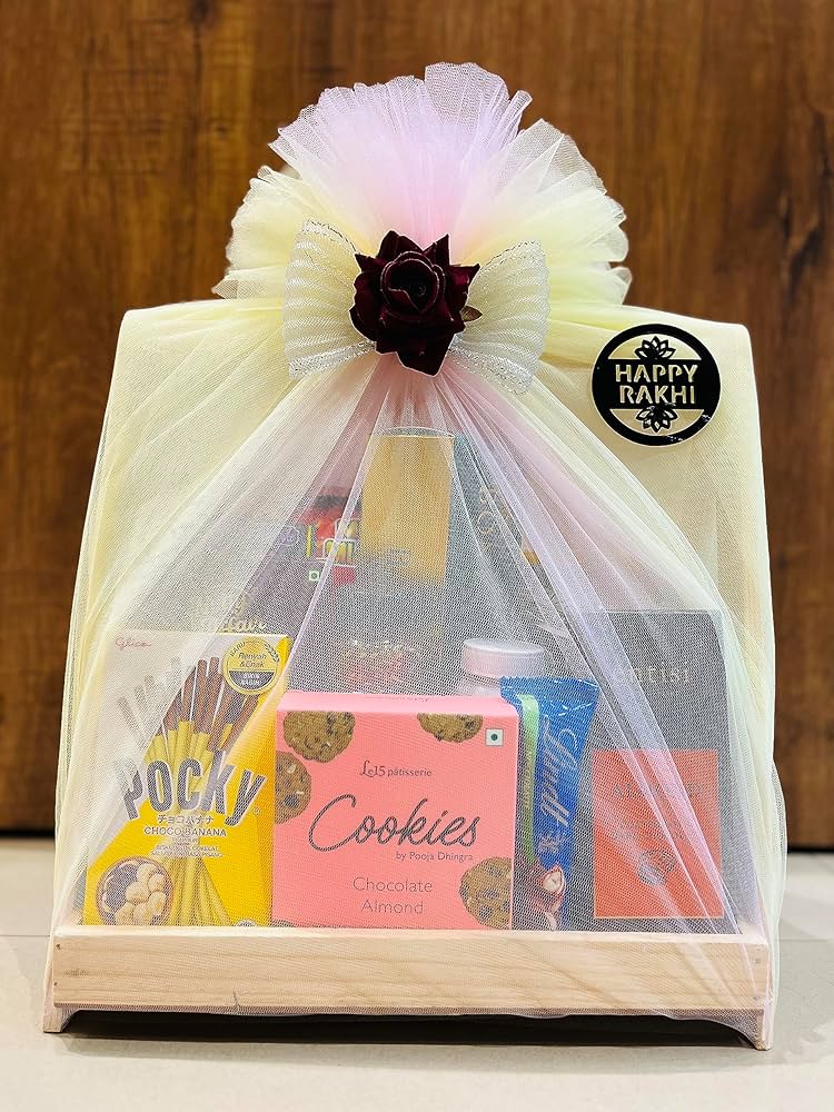 Festival gift hamper with Shubh Labh decor and mixed nuts