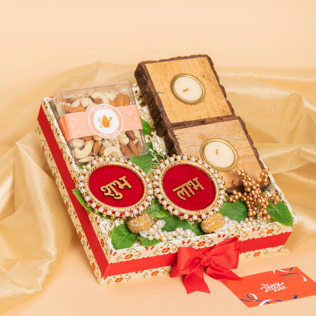 Heart-patterned festive gift wrapping with red ribbons