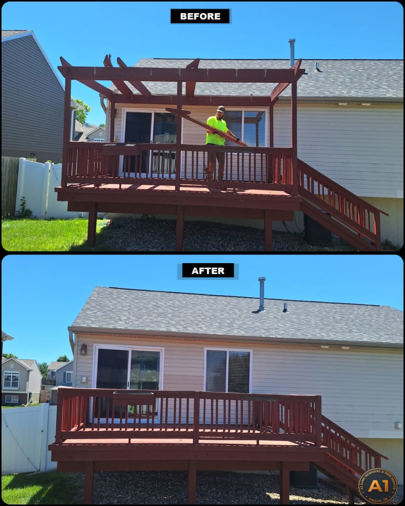 A1 Junk Removal and Tree Service pergola removal and demolition before and after in Gretna, Nebraska
