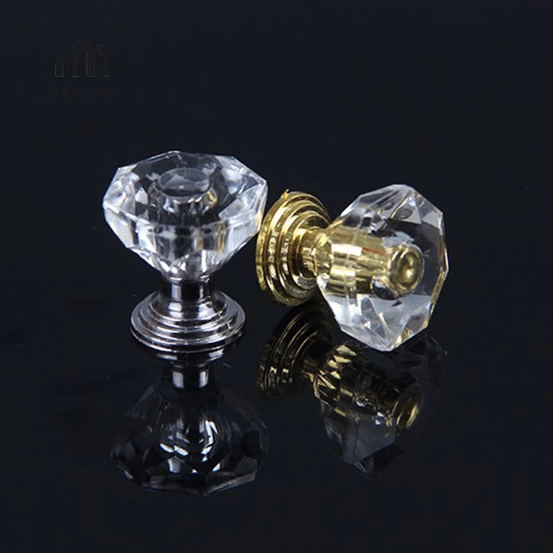 2 Acrylic Diamond-Shaped Drawer Knobs, Cabinet Storage Box Bases, Electroplated, Transparent (Screws Included)
