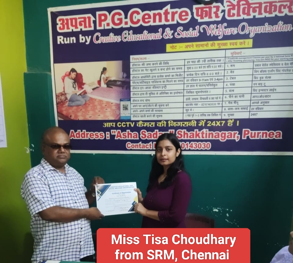 B3. Interns of SRM, Chennai Miss Tisa Choudhry.
