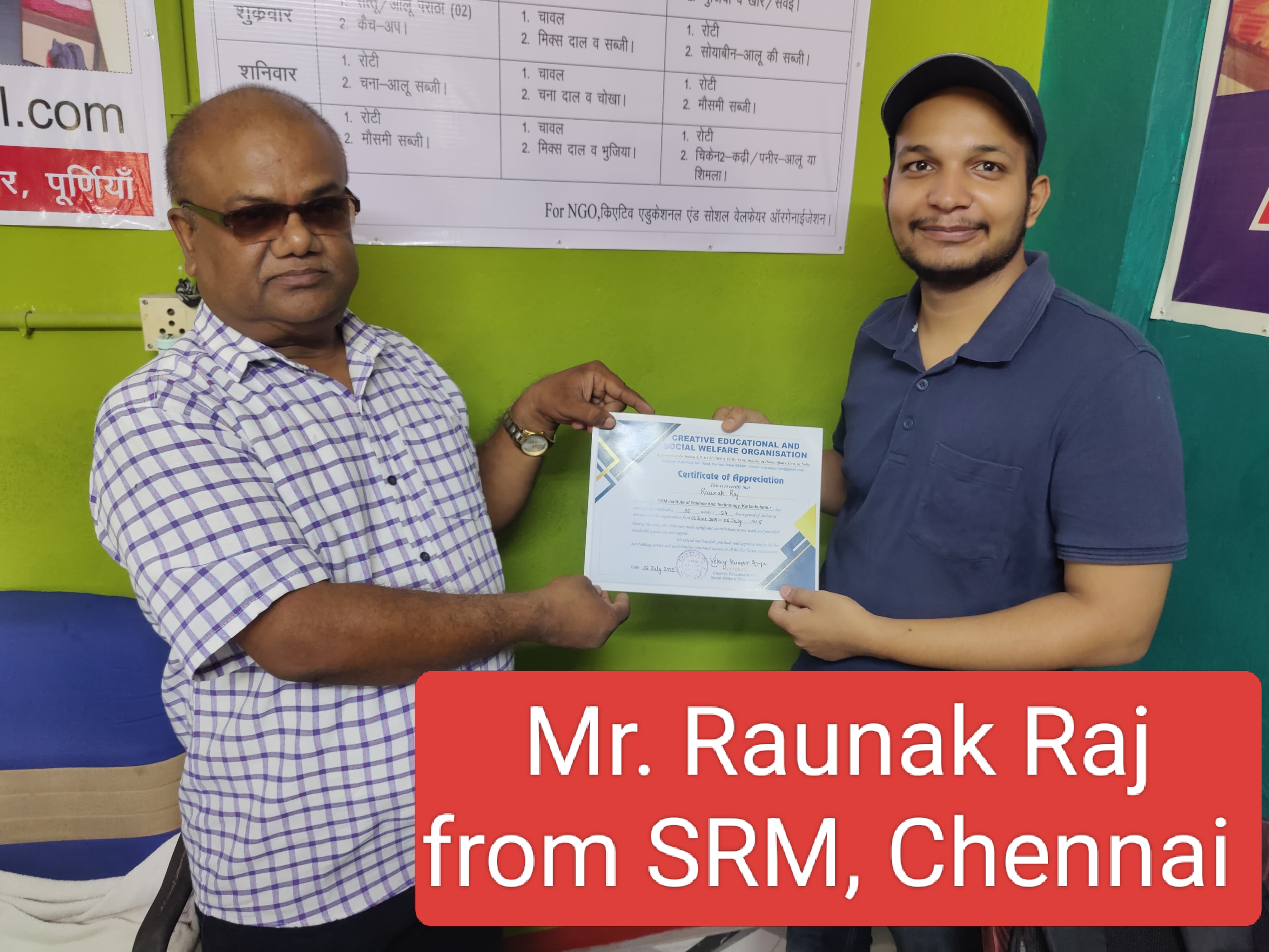 B1. Interns of SRM, hennai Mr. Raunak Raj.
