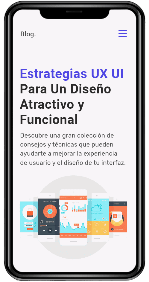 Un mockup de celular mostrando el proyecto personal Blog UX/UI