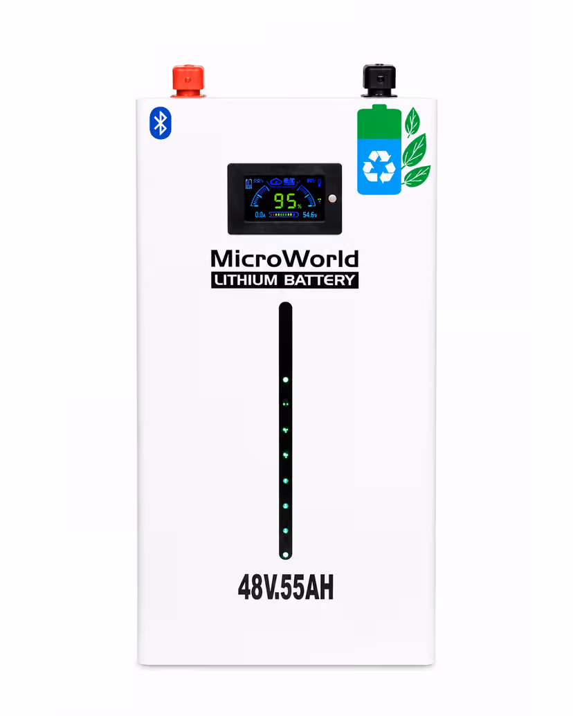 MicroWorld 48V 55Ah LiFePO4 Lithium Battery with Smart Bluetooth BMS & LED Indicator