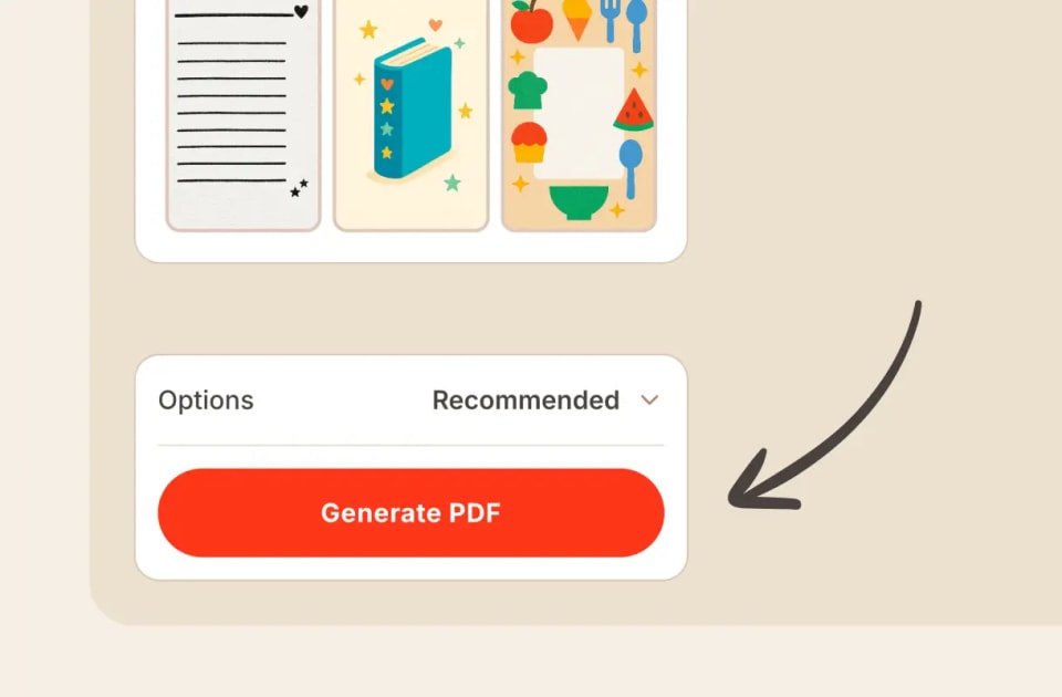 The Generate PDF button on the export card in Yoto Labels