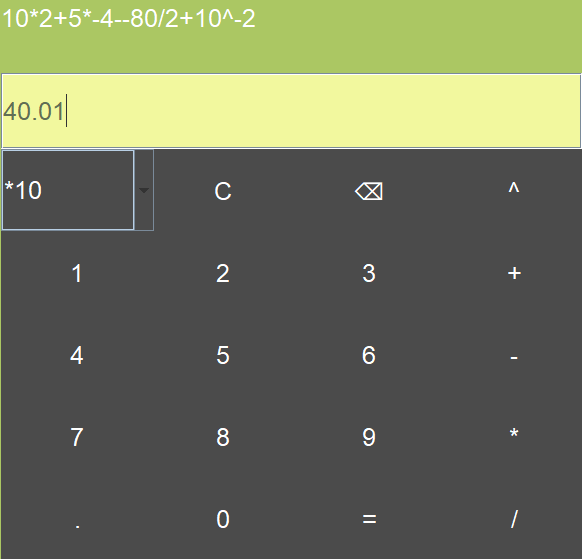 Grafisches Taschenrechner-Programm mit den Operationen Addition, Subtraktion, Multiplikation, Division und Potenz