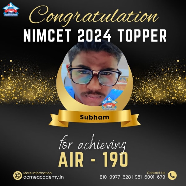Subham — AIR 190, NIMCET 2024 topper photo, ACME Academy