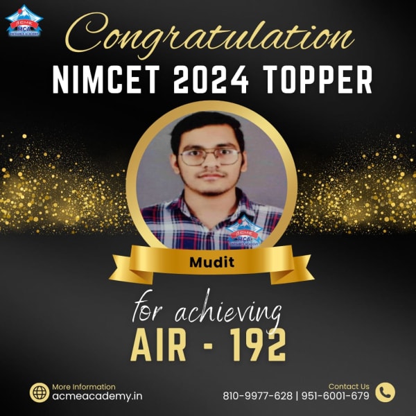 Mudit — AIR 192, NIMCET 2024 topper photo, ACME Academy