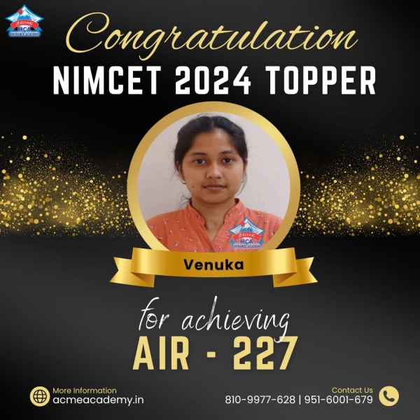 Venuka — AIR 227, NIMCET 2024 topper photo, ACME Academy